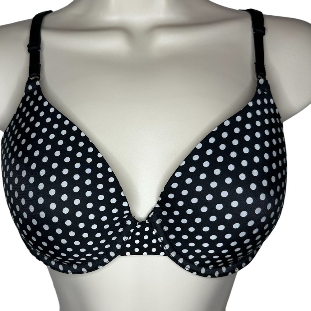 Victoria's Secret Perfect Coverage Bra-Size 34C Black/White Polka Dot Underwire